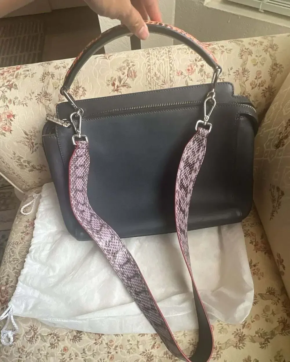 Fendi Dotcom Leather and Python Satchel Bag